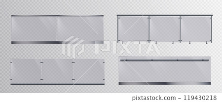 Glass handrails set on transparent background 119430218