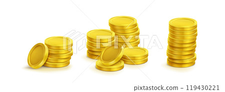 Gold coin stack with different sizes of money pile Gold coin stack with different sizes of money pile 119430221