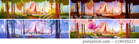 Four season set of camp in forest Four season set of camp in forest 119430227