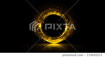 Golden glowing circle frame with glitter on black 119430251