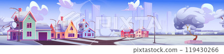 Winter town street against big city background Winter town street against big city background 119430266