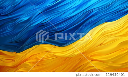 Smooth waves of the blue and yellow flag of Ukraine, symbolizing unity and strength 119430401
