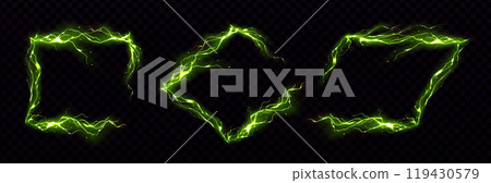 Green frames made of glowing neon lightning. 119430579