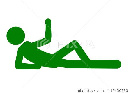 一個男人躺著舉手的剪影,白色背景上的切口 一個男人躺著舉手的剪影,白色背景上的切口 119430580