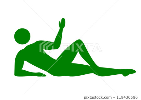 Silhouette illustration of a man lying down and raising his hands, cut out on white background 119430586