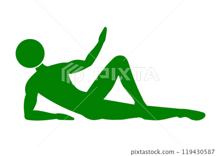 Silhouette illustration of a man lying down and raising his hands, cut out on white background 119430587