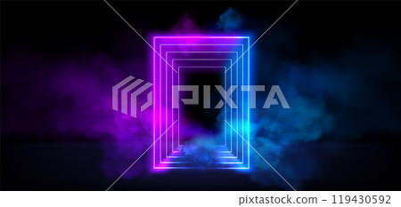 Neon glowing rectangular frame with smoke 119430592