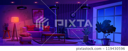 Modern living room in night apartment Modern living room in night apartment 119430596