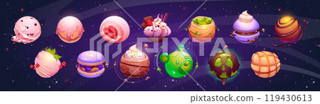 Candy space planet game world vector cartoon set 119430613