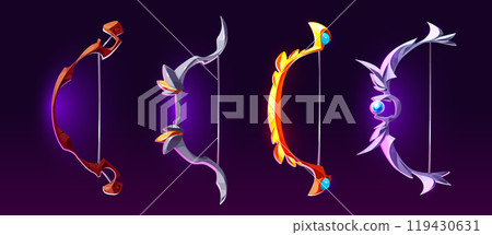 Fantasy bows set isolated on black background 119430631