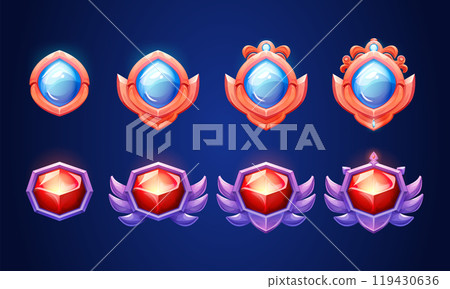 Set of medieval game rank badges 119430636