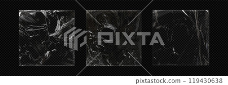 Torn plastic wrap set on transparent background 119430638