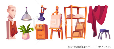 Artist or sculptor workshop design elements set 119430640