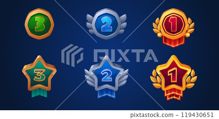 Game victory rank medals isolated on background 119430651
