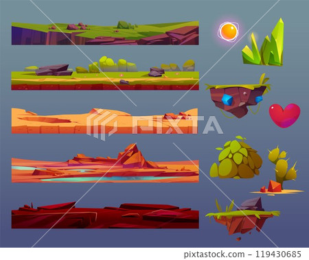 Set of game ground layers and assets Set of game ground layers and assets 119430685