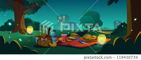 Romantic picnic in city public park in night 119430739