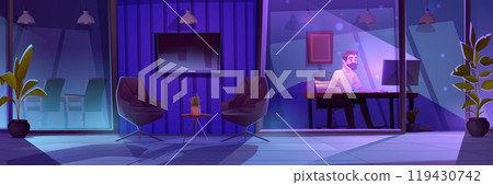 Tired man work overtime in office Tired man work overtime in office 119430742