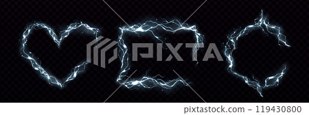 White frames made of glowing neon lightning. 119430800