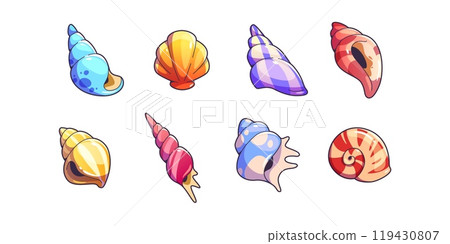 Sea shell and vessels game assets set. Sea shell and vessels game assets set. 119430807