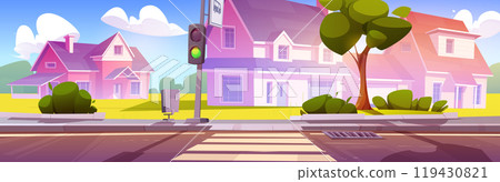 Suburban town street with pedestrian crossing 119430821
