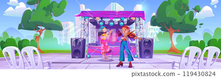 Outdoor music festival concert with stage in park 119430824