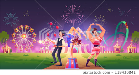Circus or carnival artists in amusement park 119430841