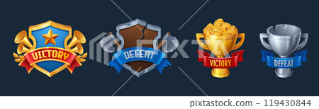 Victory and defeat game badges set 119430844