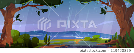 Coast of sea or ocean during storms and rain 119430859