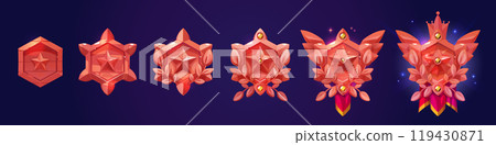 Hexagon shape badge with star, game level rank ui. 119430871