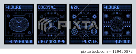 Poster design template set in y2k aesthetic style Poster design template set in y2k aesthetic style 119430872