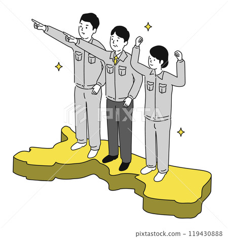 鳥取縣穿著工作服微笑的男女形象插圖 119430888