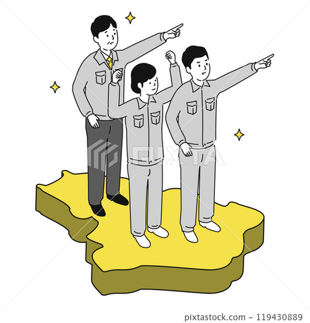 Image illustration of a man and woman in work clothes smiling while working in Tokushima Prefecture 119430889