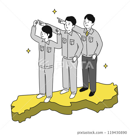 在島根縣工作的穿著工作服的微笑男女的圖像插圖 119430890