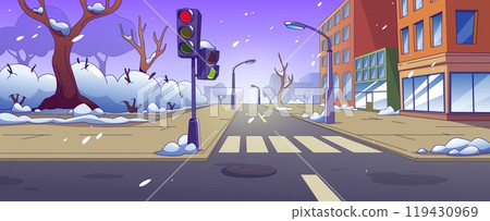 City street intersection with snow at winter. 119430969