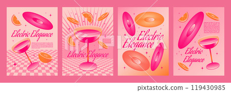 Y2k retro style poster template with cocktail 119430985