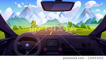 View from car through windshield on mountains View from car through windshield on mountains 119431012