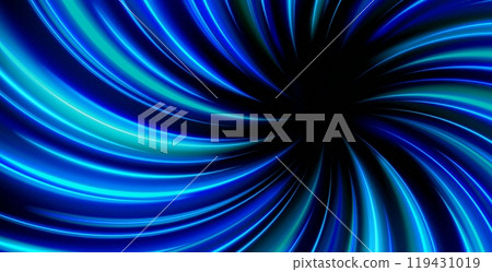 High speed warp of blue light with radial burst. 119431019