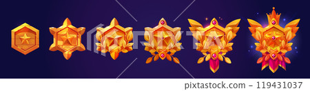 Hexagon shape badge with star for game level rank Hexagon shape badge with star for game level rank 119431037