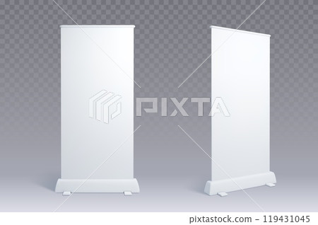 Advertising banner stand front and side view set Advertising banner stand front and side view set 119431045