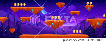 Space adventure game map with floating platforms Space adventure game map with floating platforms 119431075