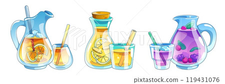 Cartoon beverage made of lemon, orange and berries 119431076