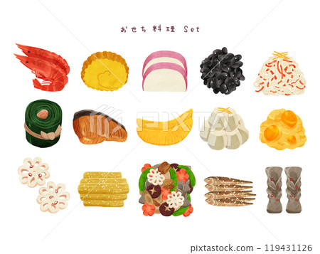 New Year's food item set watercolor style hand-drawn illustration New Year's food item set watercolor style hand-drawn illustration 119431126
