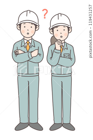 Full-body illustration of a worried construction worker 119431257