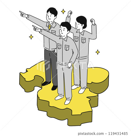 在大分縣工作的形象插圖，穿著工作服的微笑的男女 119431485