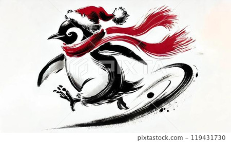 企鵝在聖誕節奔跑 119431730