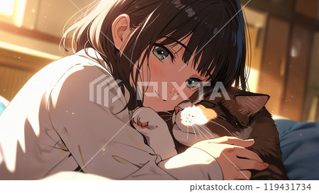 一個女孩和一隻貓 一個女孩和一隻貓 119431734