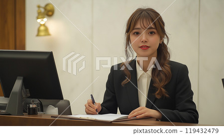 Woman at the hotel reception 119432479