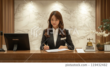 Woman at the hotel reception 119432482