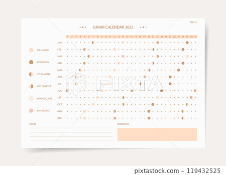 Modern Minimalist Lunar Calendar 2025, Moon Phases and Cycles for the New Year 119432525