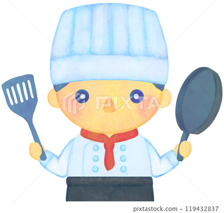 廚師/廚師拿著炊具,半身的插圖 廚師/廚師拿著炊具,半身的插圖 119432837